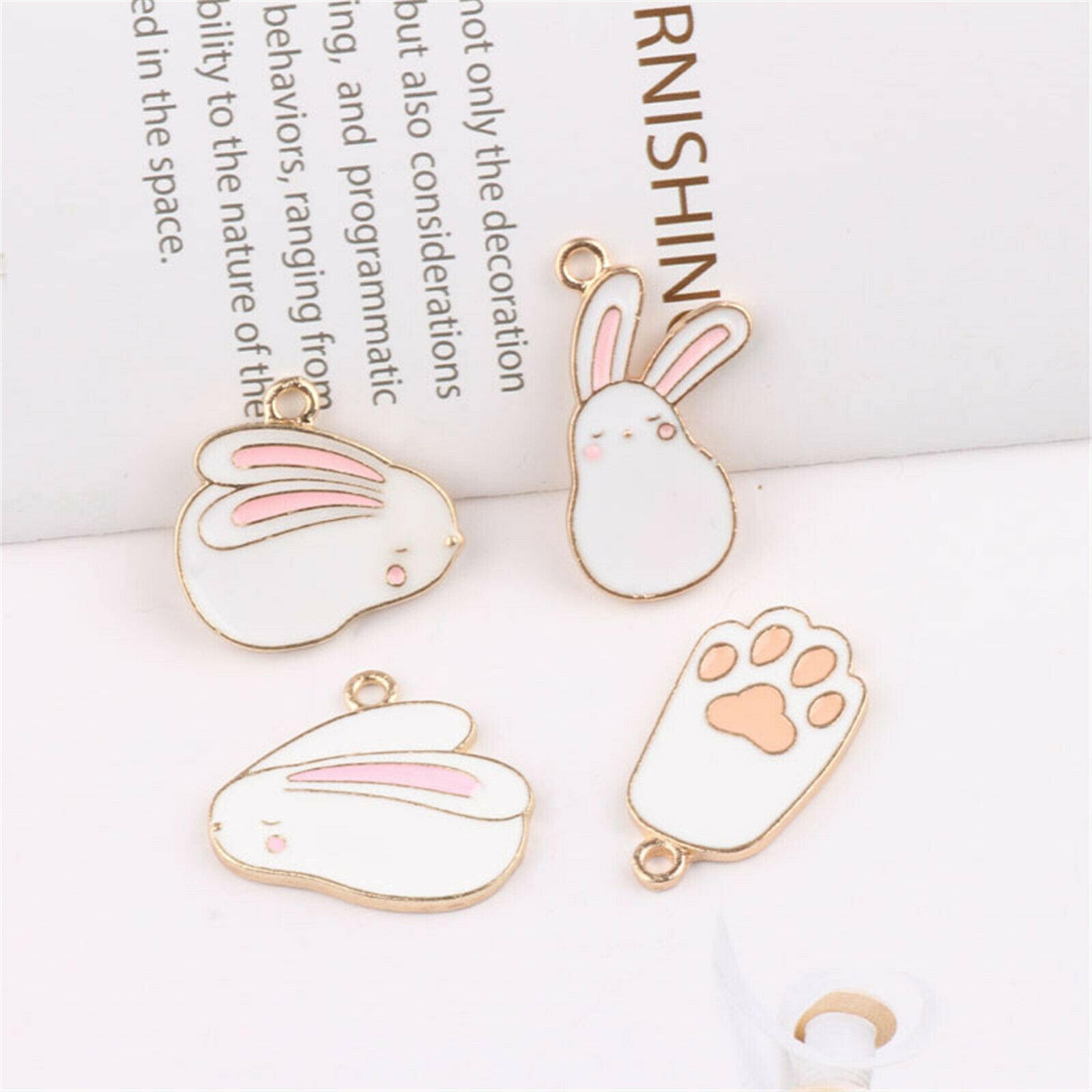 Mixed 4 Styles Enamel Cartoon Pet Rabbit Pendant Charms DIY Findings Crafts 8PCS