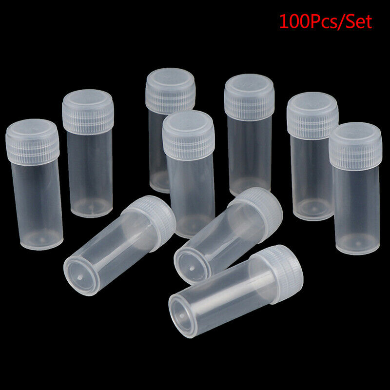 100Pcs 5ml Plastic Test Tubes Screw Cap Bottles For School Chemistr Fx