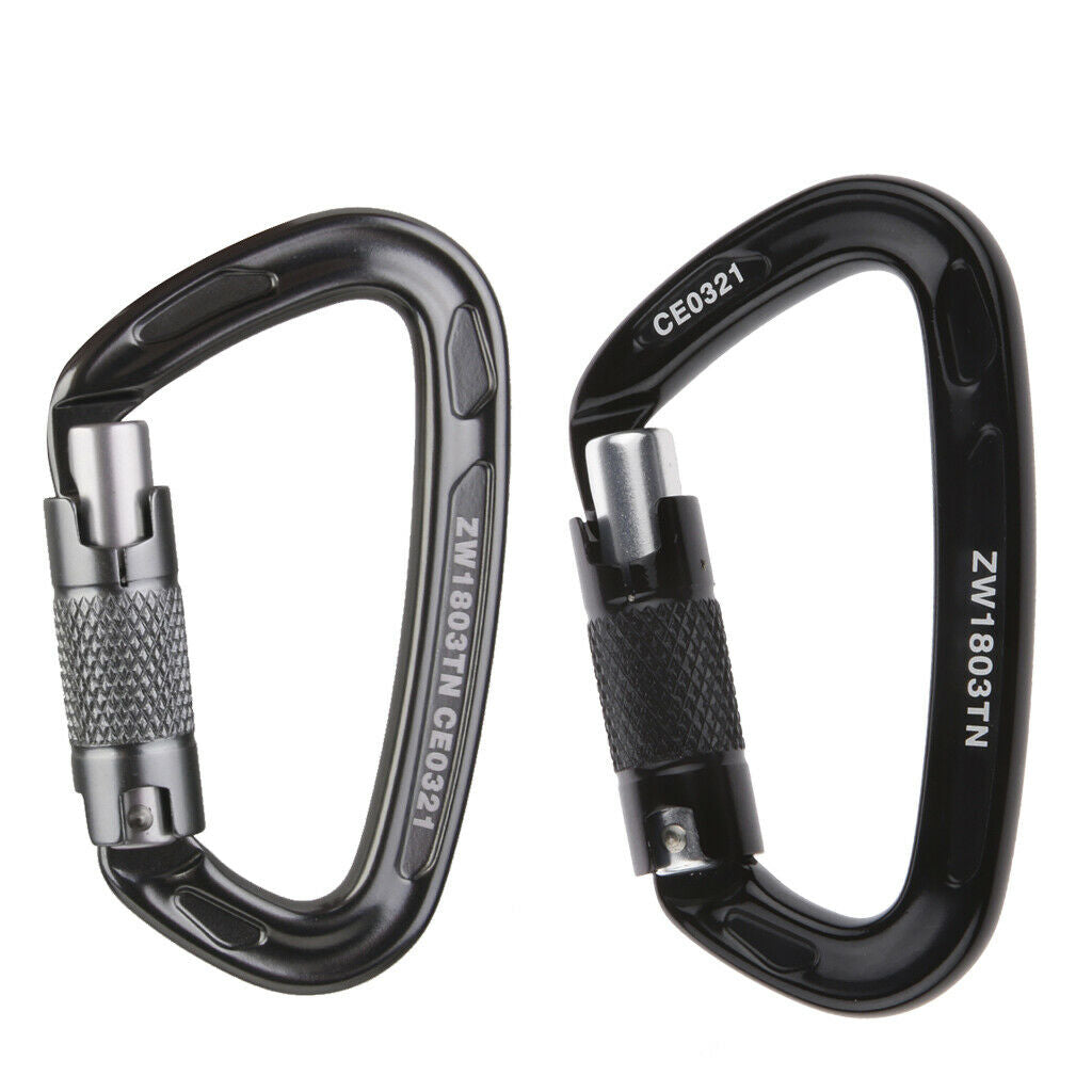 2Pcs Mountaineering Rock Climbing Aluminum Screw Locking Carabiner Clip 24KN