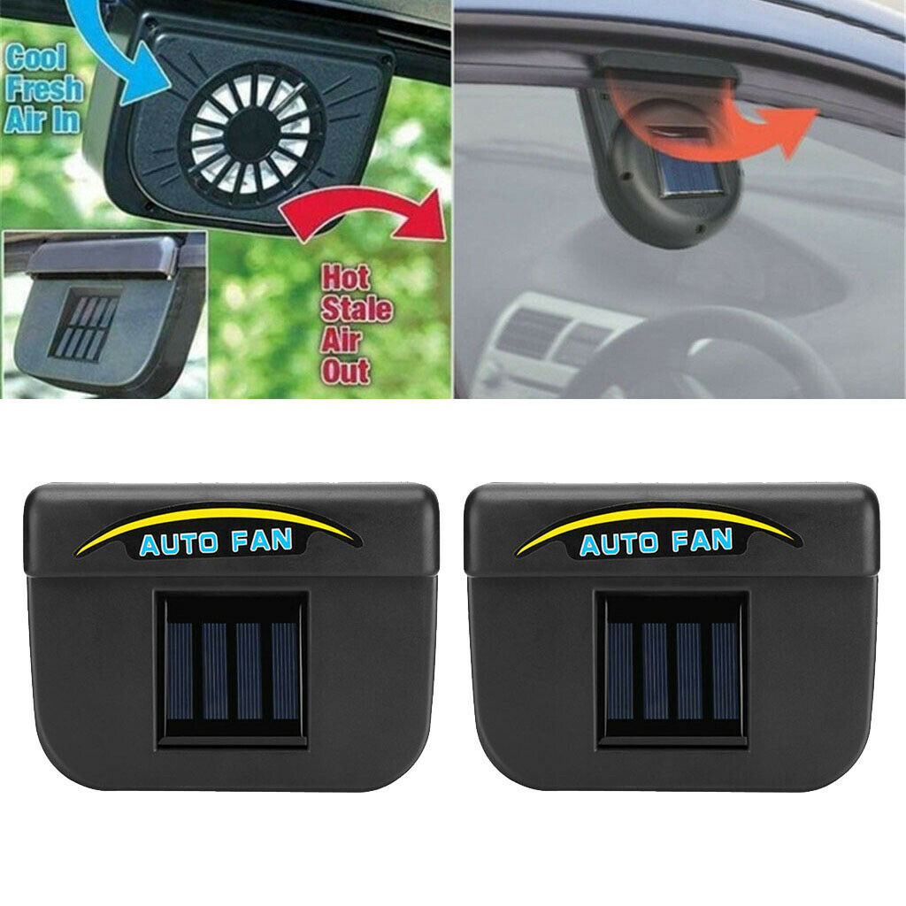 2pcs Sun-Powered Car Windshield Air Vent Exhaust Fan Radiator Ventilation