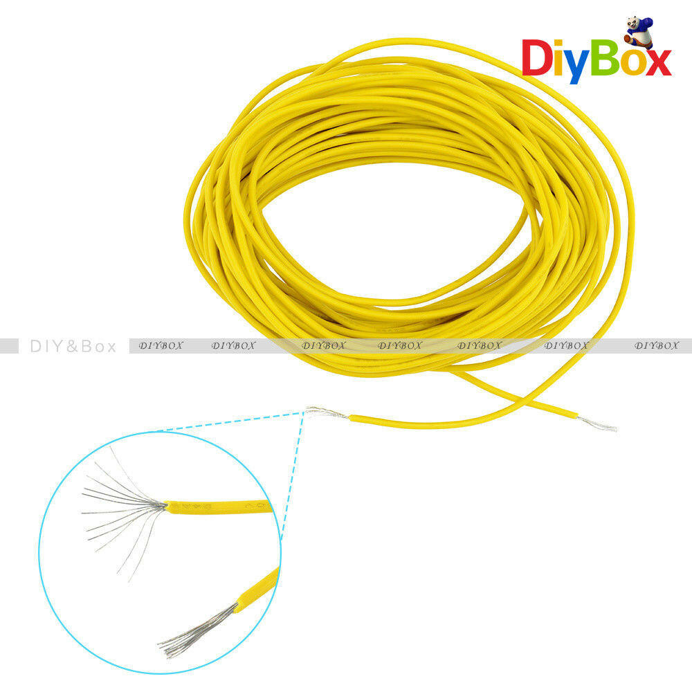 Yellow 10M UL-1007 24AWG Hook-up Wire 80°C / 300V Cord DIY Electrical