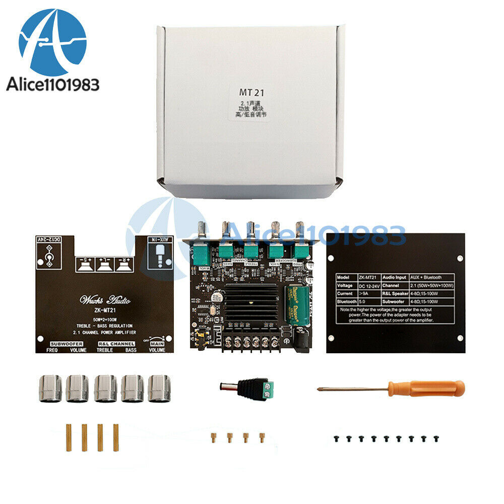 ZK-MT21 Bluetooth 5.0 Overweight Subwoofer Amplifier Board High Low Tone AMP AUX