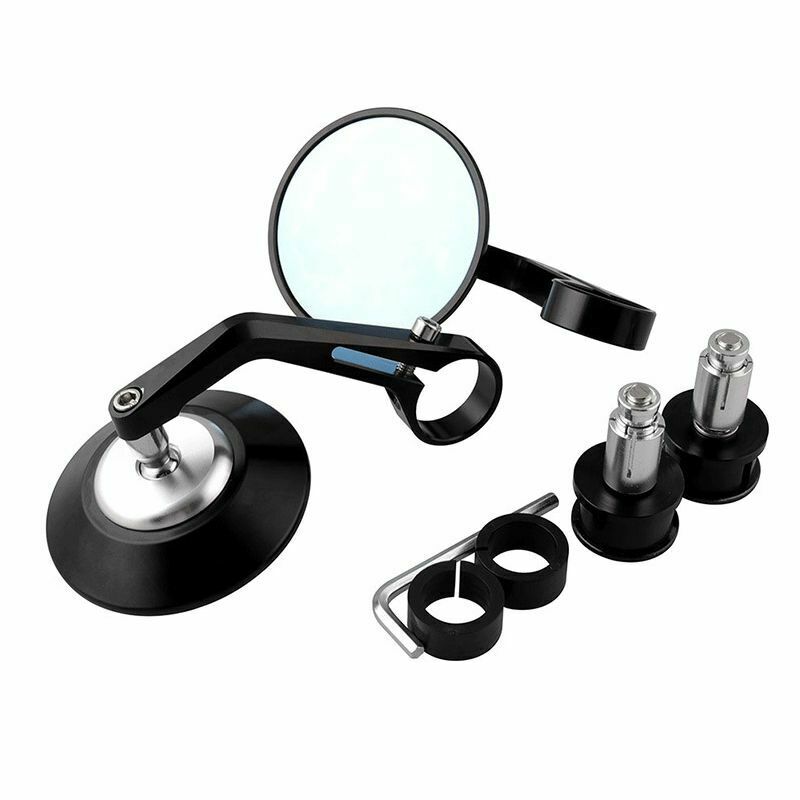 2PCS Motorcycle Bikes Rear View Side Handlebar End Plug Mirrors Black Round Kit
