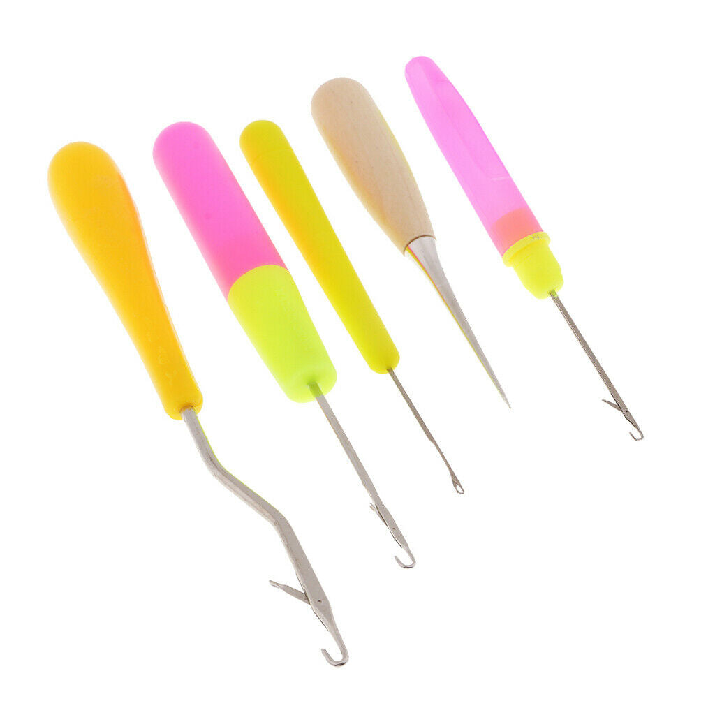 5pcs Wood/Plastic Crochet Latch Hooks Lock Needles Awl For