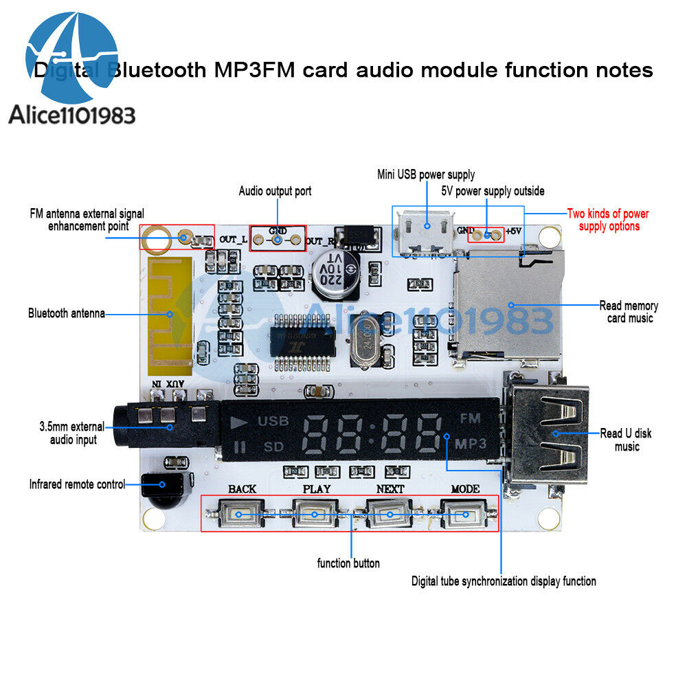 Bluetooth Sound Decoder Infrared Remote Control Board Car MP3 FM TF MicroSD Card