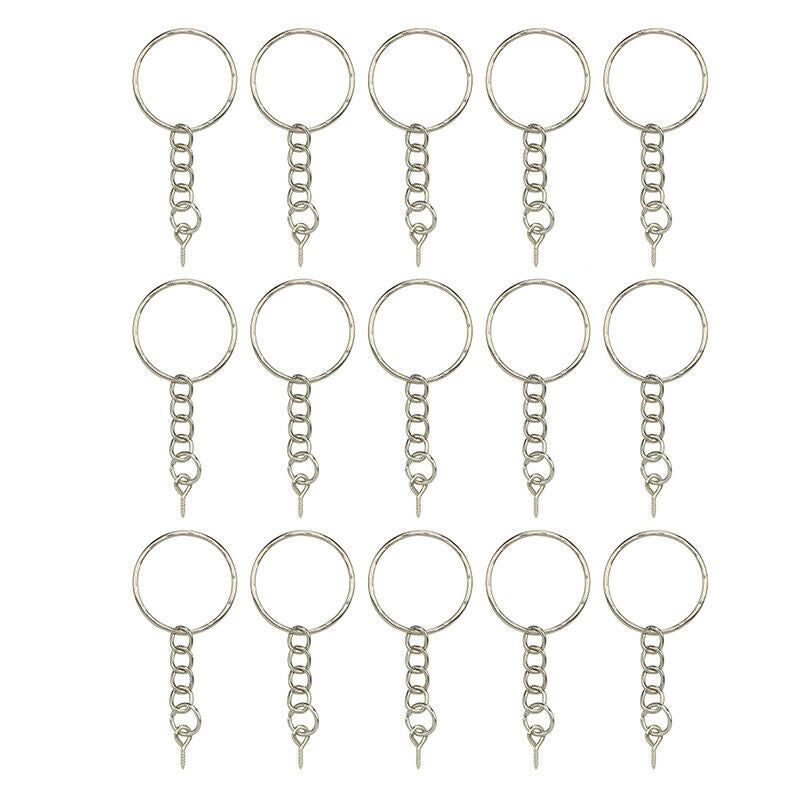 40Pcs Polished Key ring Screw Eye Short Chain Split Ring Connector DIY Je.l8