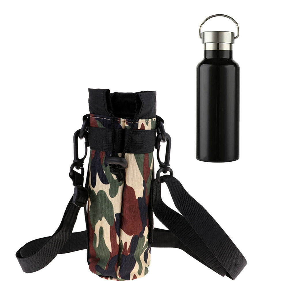 500ml Black Camping Hiking Travel Sport Bottle Water Drinking Vacuum Cup and