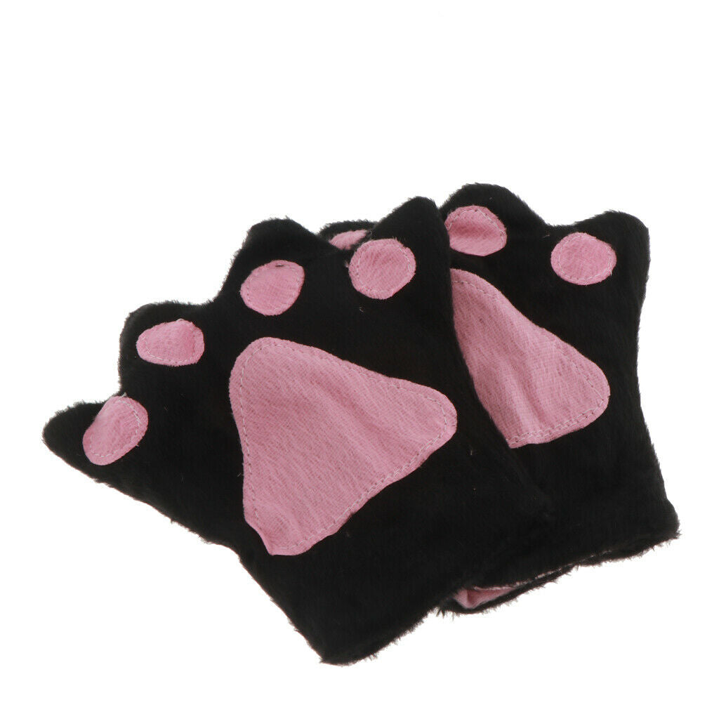 Fashion Kids Girl Costume Hairband Bowtie Tulle Skirt Paws Long Tail Set Black