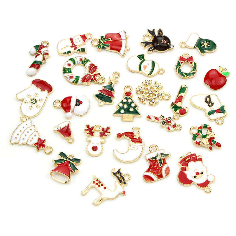 26Pcs/Set Enamel Mixed Style Christmas Series Charms Pendant DIY Jewelry Mak.DD