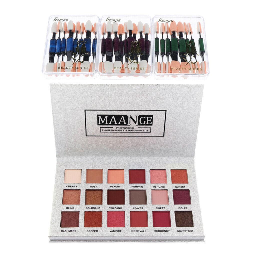 18 Colors Eyshadow Makeup Palette Matte Shimmer+Disposable Sponge Brush Sets