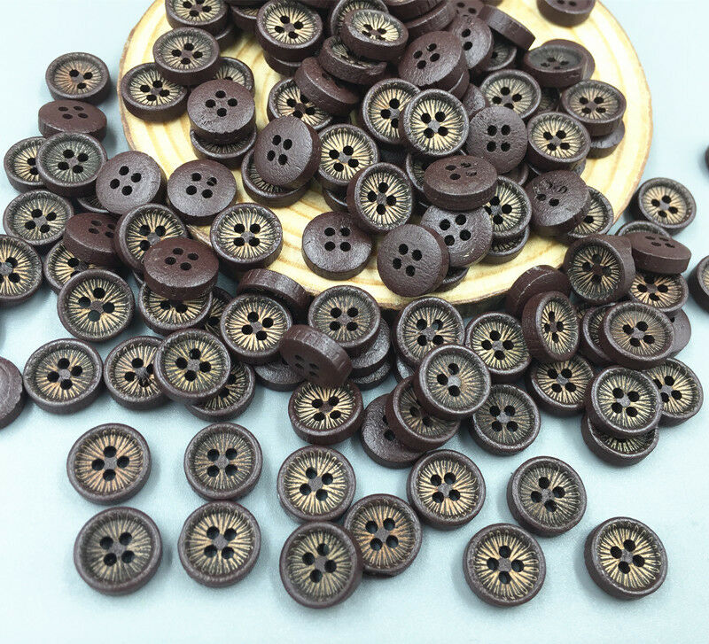 200pcs Wooden round sewing printing Buttons 4-holes scrapbooking 10mm