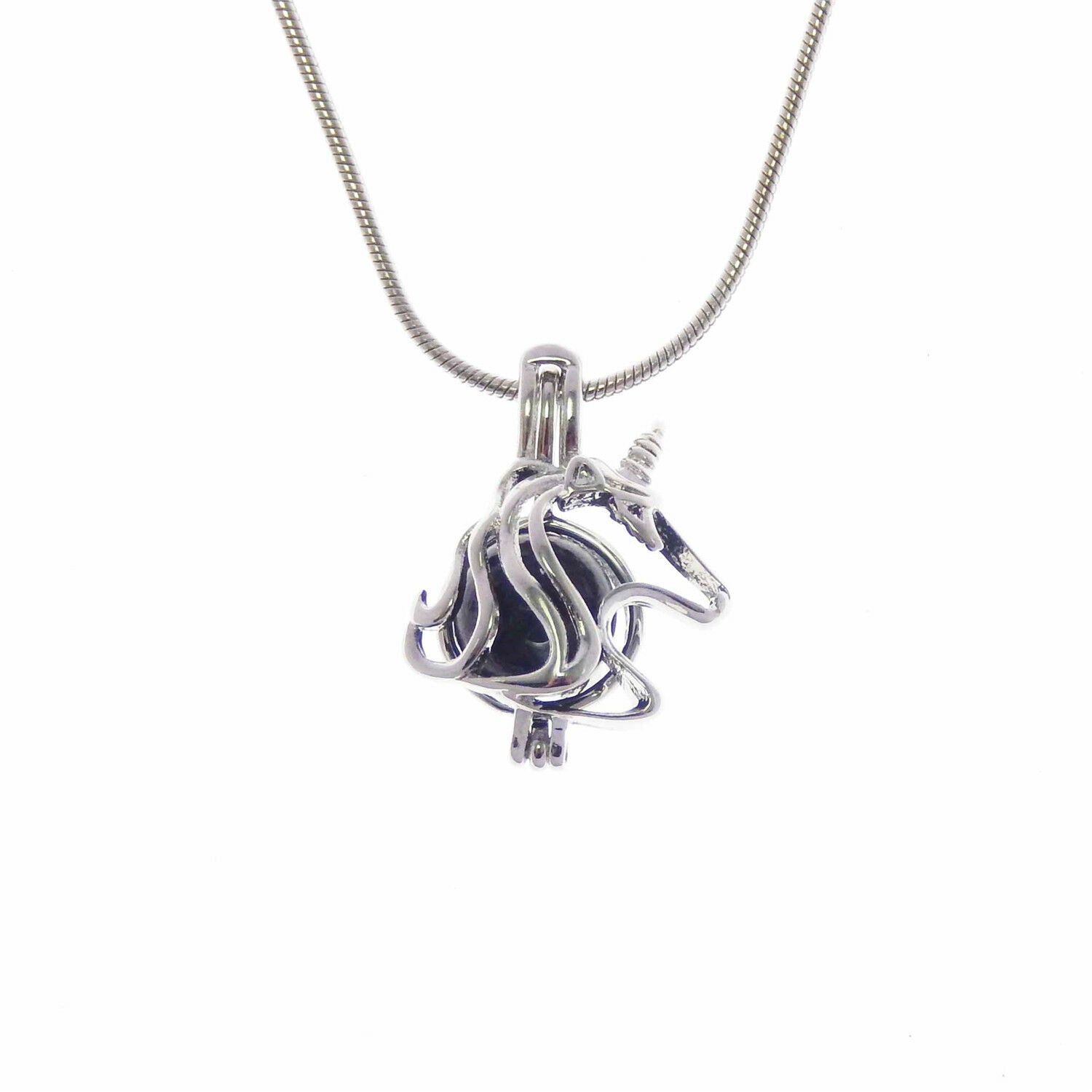 Fashion Womens Mini Unicorn Locket Pearls&Beads Cage Pendant Necklace 50CM