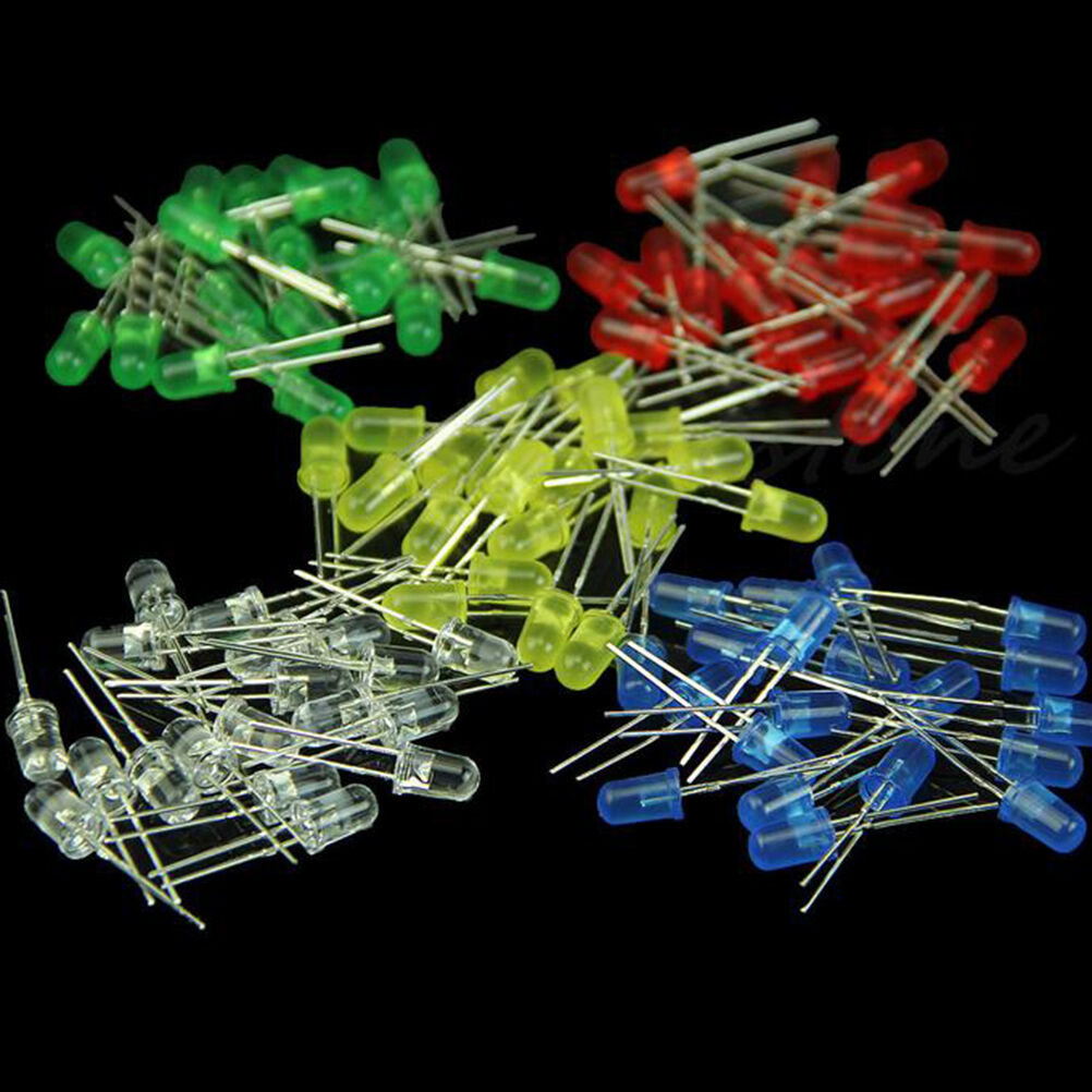100x 5mm White Green Red / Blue / Yellow LED Light Bulb Bright Diode Diff.l8