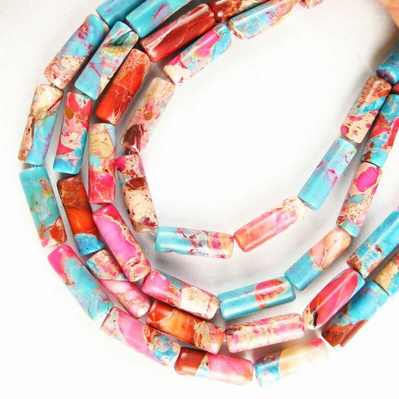 Red/Blue Man-made Sea Sediment Jasper Column Loose Bead 15.5 " 13x4mm 566DHS