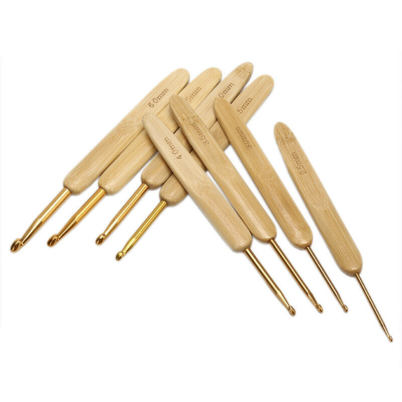 8x Bamboo Crochet Hooks Set Needles Knitting Handle Weave Yarn Sewing Tools ZYDD
