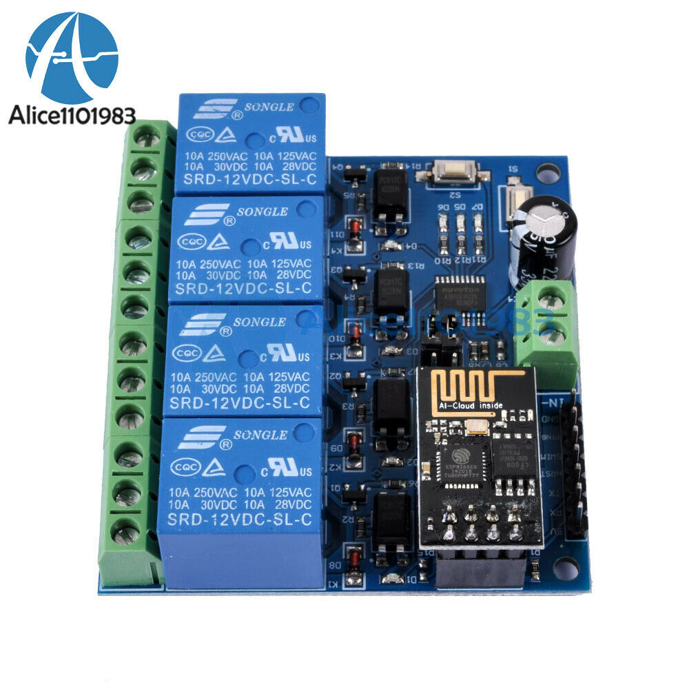 ESP8266 ESP-01 DC 12V 4 Channel WiFi Relay Module For IOT Phone APP Controller