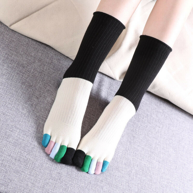 3Pair Women Girls Cotton Five Finger Toe Socks Ankle High Spliced Stocking Funny