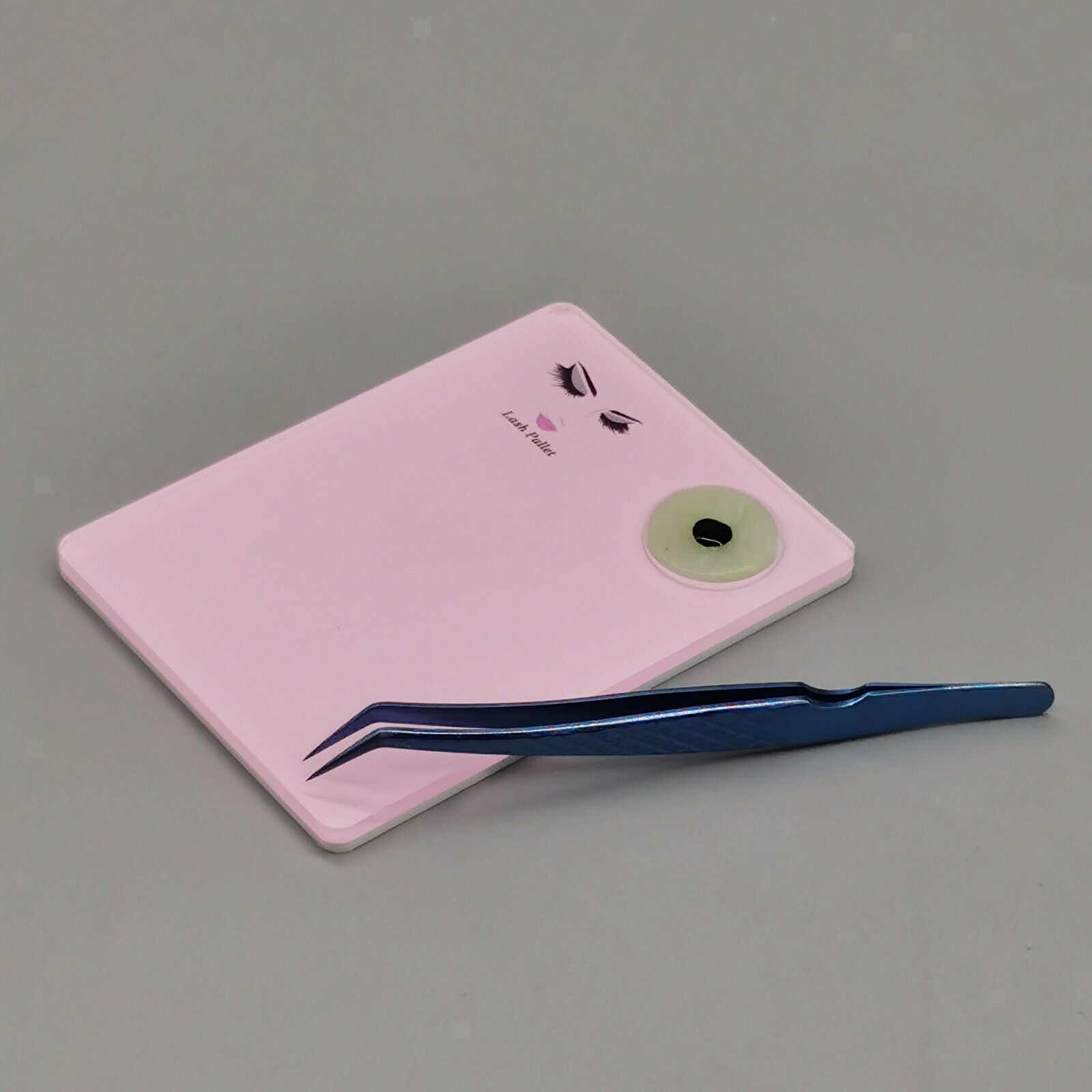 Pink Acrylic Eyelash Extension Eye Lash Pallet Tool + Round Jade Stone New