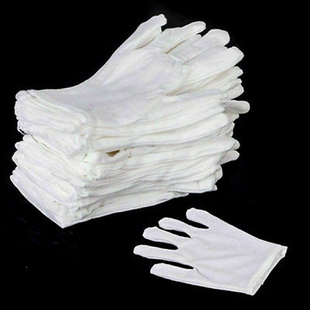 12 Pairs Cotton White Gloves for Inspection Work High Stretch Unisex NR9