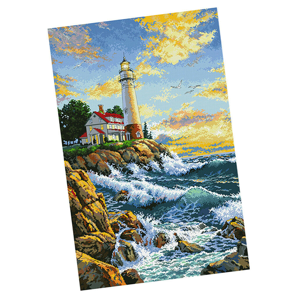 Stamped Cross Stitch Kits DIY Needlework Kits - Lighthouse Pattern 11 Count