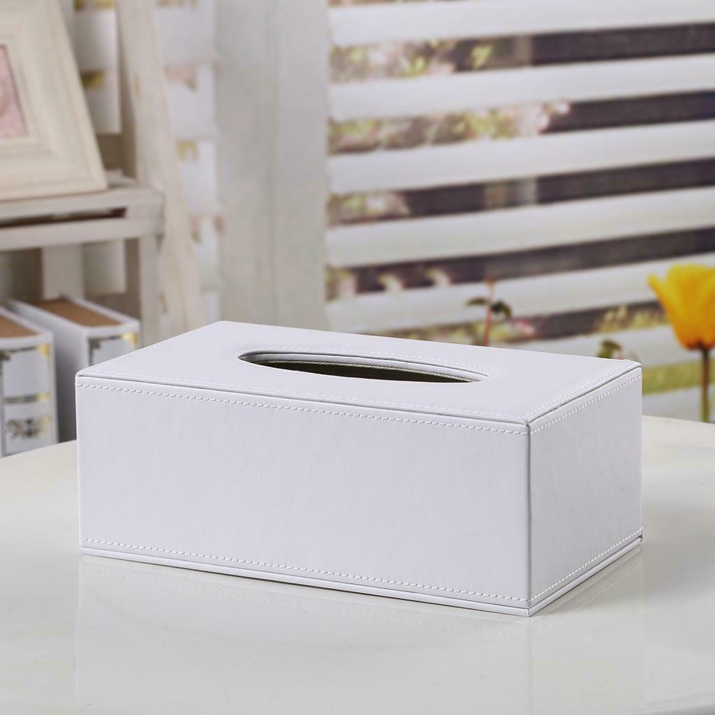 Home Decor Rectangle Leather White Kitchen Tissue Box Napkin Holder