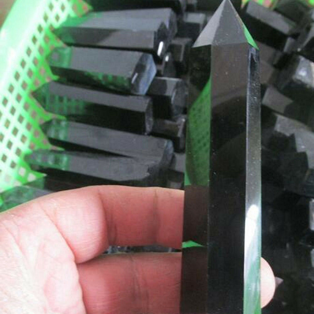 Charm Natural Obsidian Black Quartz Crystal Stone Point Healing Hexagonal Wand