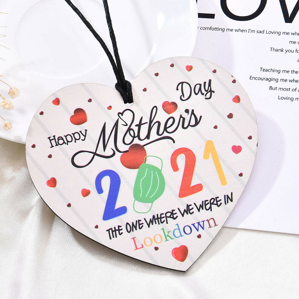 Mothers Day Lockdown 2021 Wooden Wood Heart Colourful Plaque Mum Mummy Mother