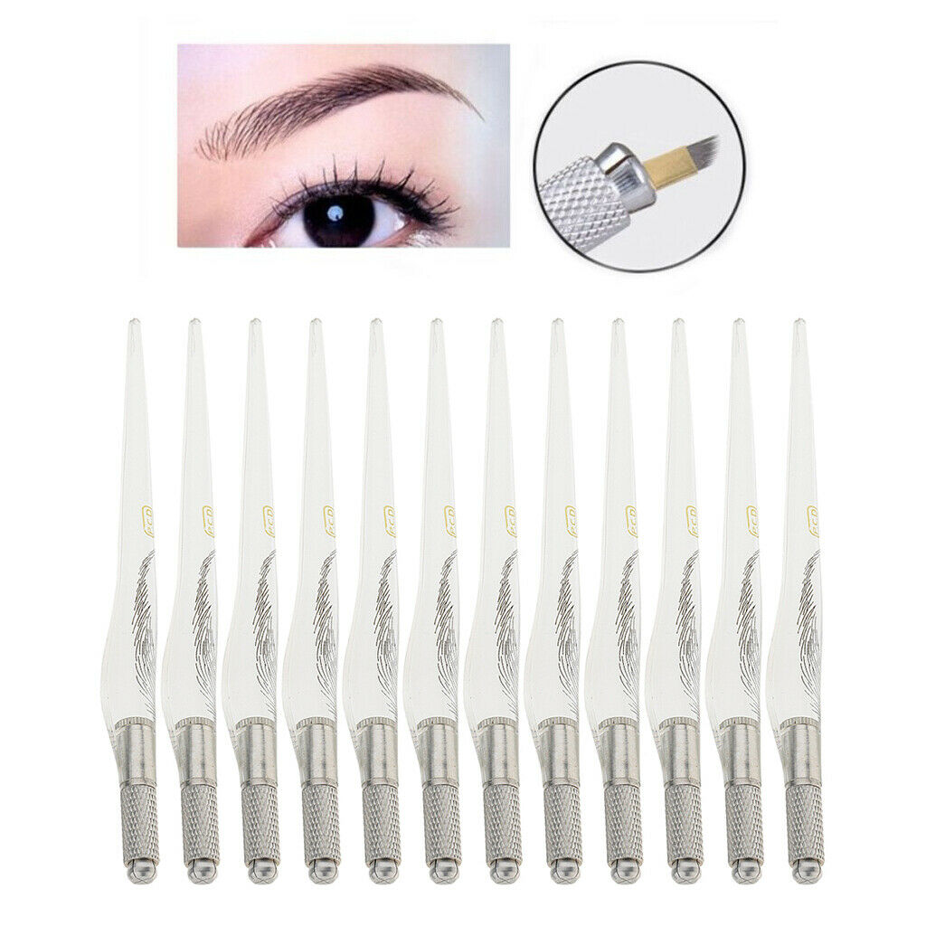 12Pcs Microblading Pen Eyebrow Lip Line Manual Tattoo Pen Body Art Clear lady