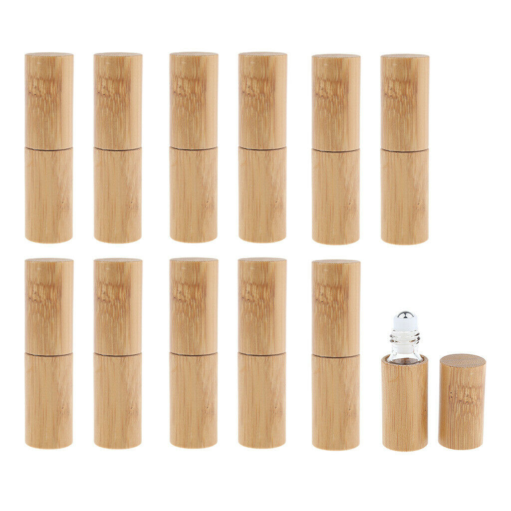 12Set Natural Bamboo Empty Perfume Essential Oil Roller Bottles Portable 5ml