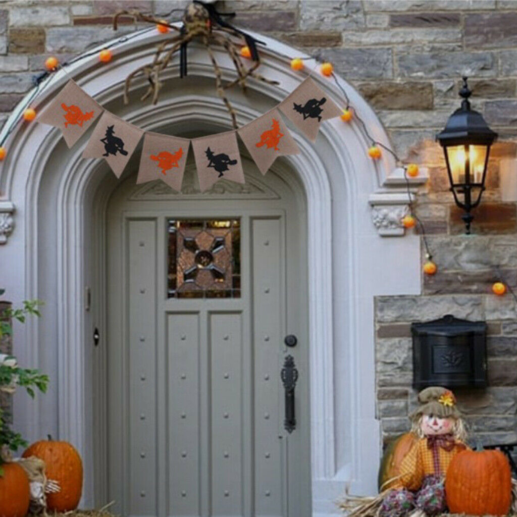 Halloween Witch Burlap Bunting Banner Garland Hanging Decoration Photo Prop
