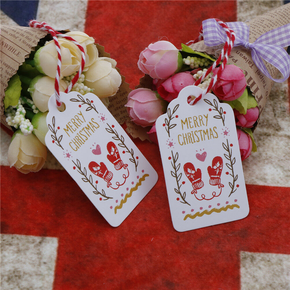 50pcs Merry Christmas Kraft Paper Gift Tags Label Hanging Cards With Strin.l8