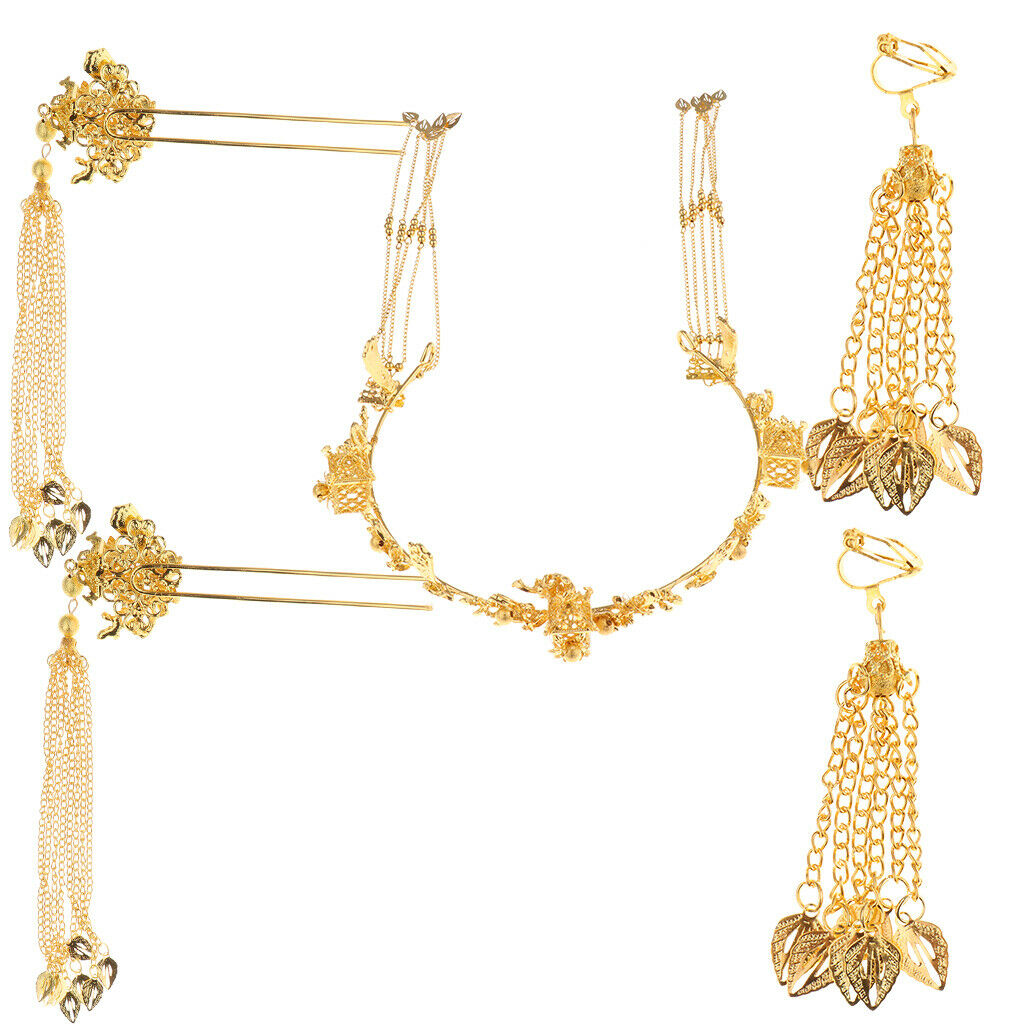 Pieces of 5 Classic Chinese Crown Headband Earrings Hairpins Wedding Bridal