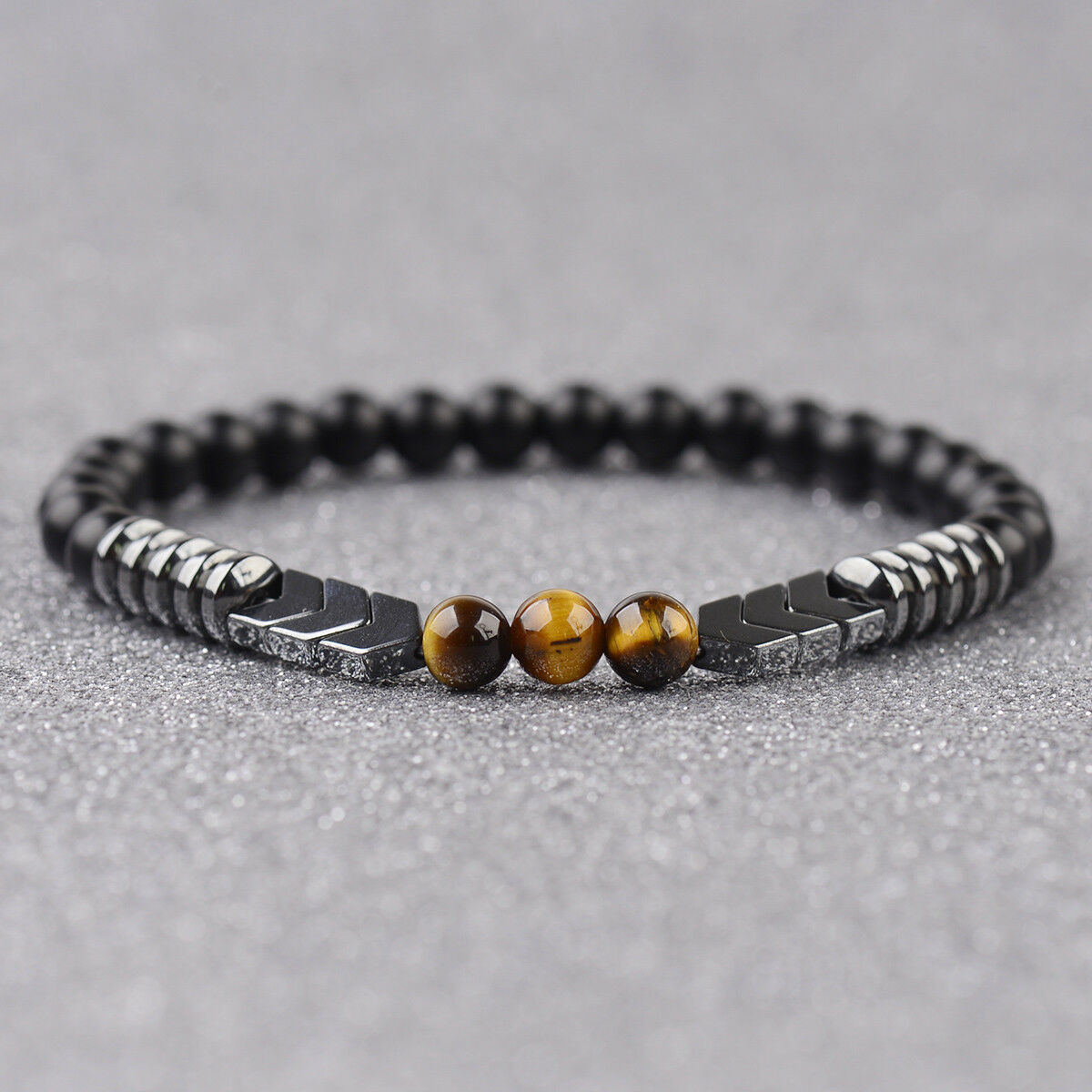 Men Women Natural Matte Onyx Bead Hematite Arrow Tiger Eye Stone Energy Bracelet