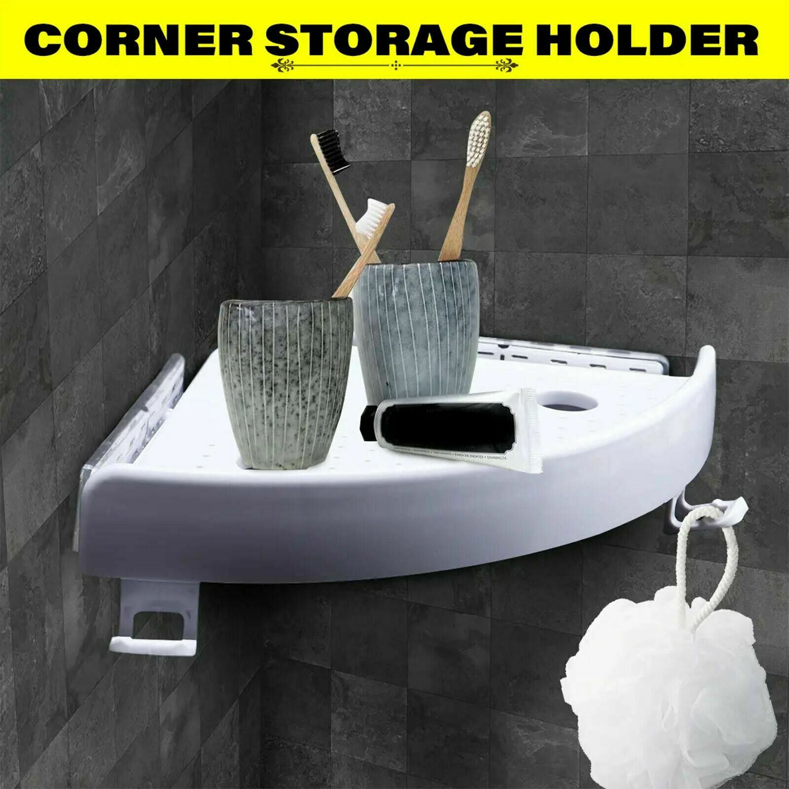 Bathroom Shower Corner Storage Shelf Suction Holder Caddy Rack Organiser Tray