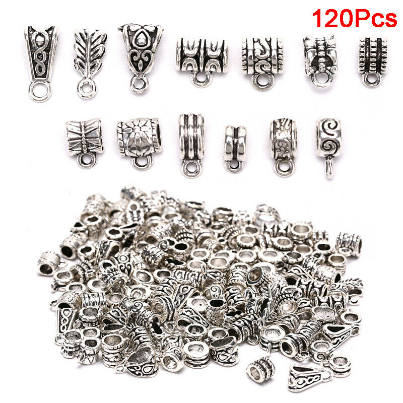120Pcs Metal Connectors Spacer Beads Bail Tube Beads Charms DIY Jewelry M.l8