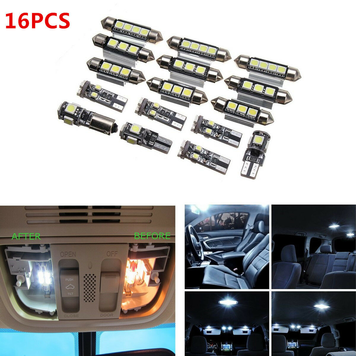 16pc LED light Bulbs White Interior Dome LED interior Bulbs License Plate Lights
