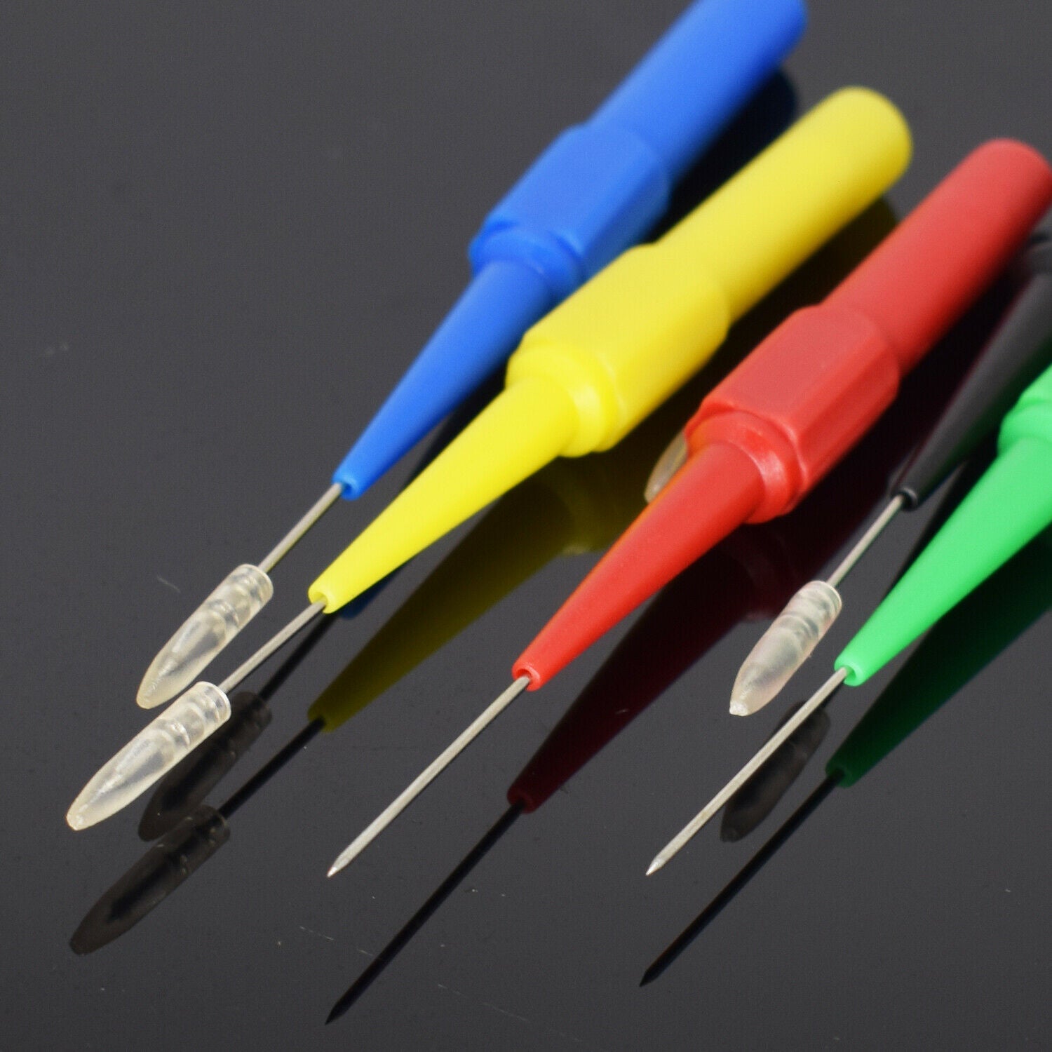5pcs 5Color 4mm Female Banana to 0.7mm Tip Insulation Piercing Needle Test Probe