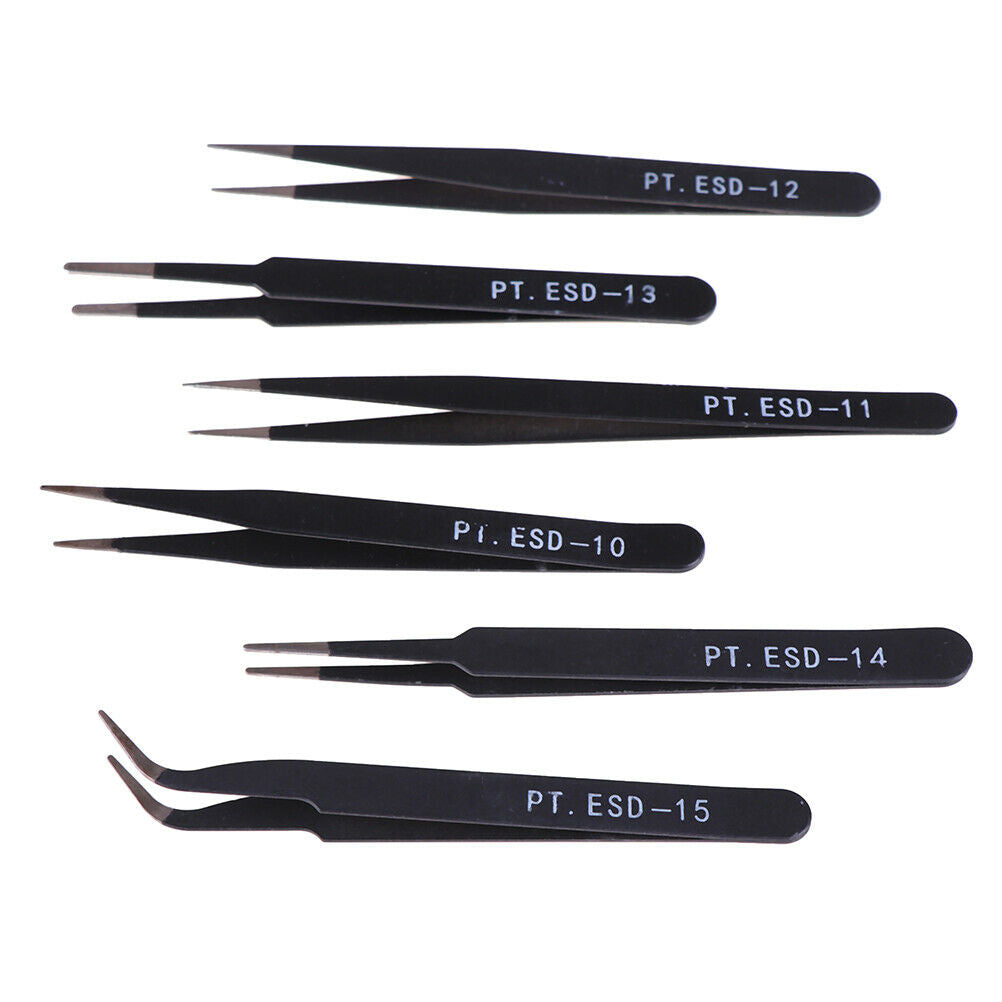 6Pcs Anti-static ESD Tweezers Repair Tool Precision Curved Straight Tweezer FG
