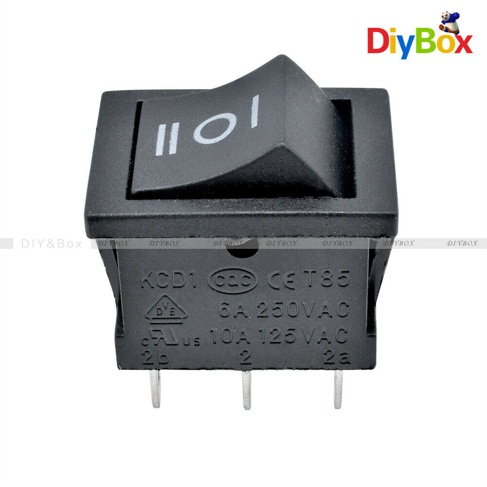 5PCS  AC 6A/250V 10A/125V 6Pin DPDT ON-OFF-ON 3 Position Snap Boat Rocker Switch