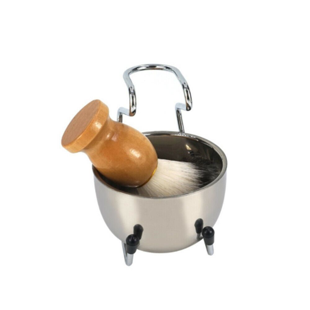 Stainless Steel Shaving Brush Stand Shaving Soap Bowl Kit Men's Shaving Tool Set