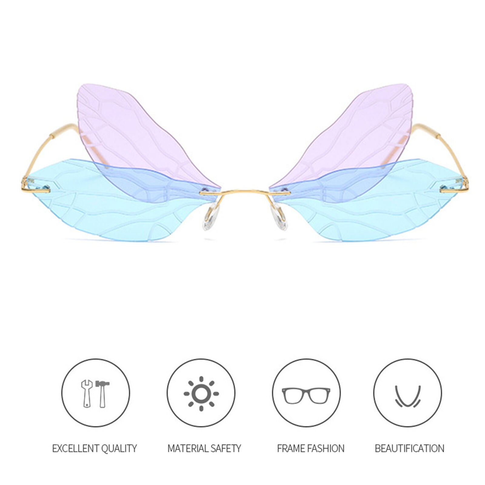 Fashion Rimless Sunglasses Women Eyewear Dragonfly Clear Lens Steampunk Glasses