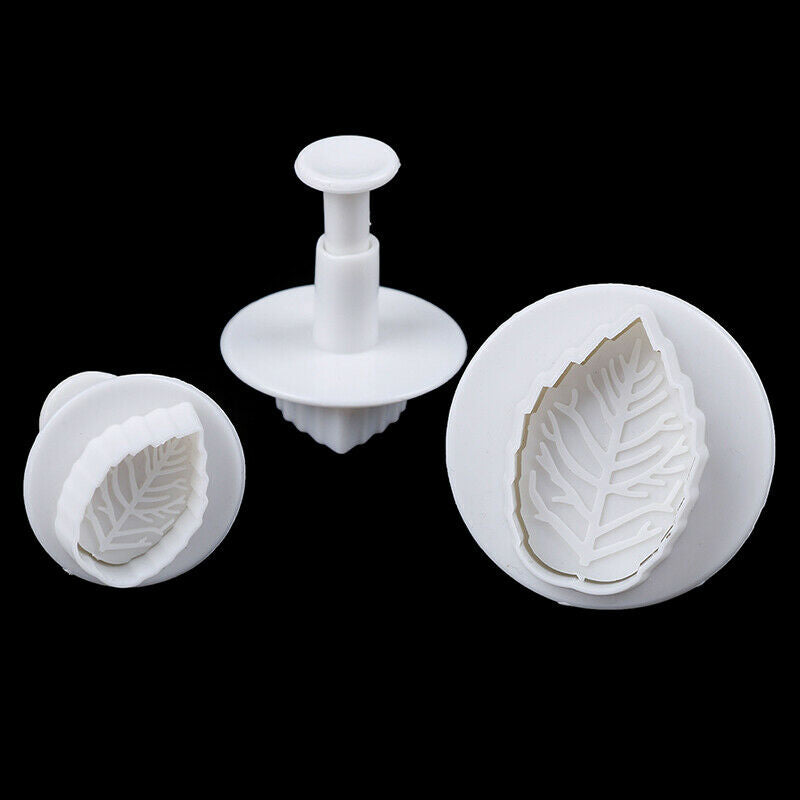 3pcs Cake Rose Leaf shaped mold Plunger Fondant Decorating Cake Cutter To.l8