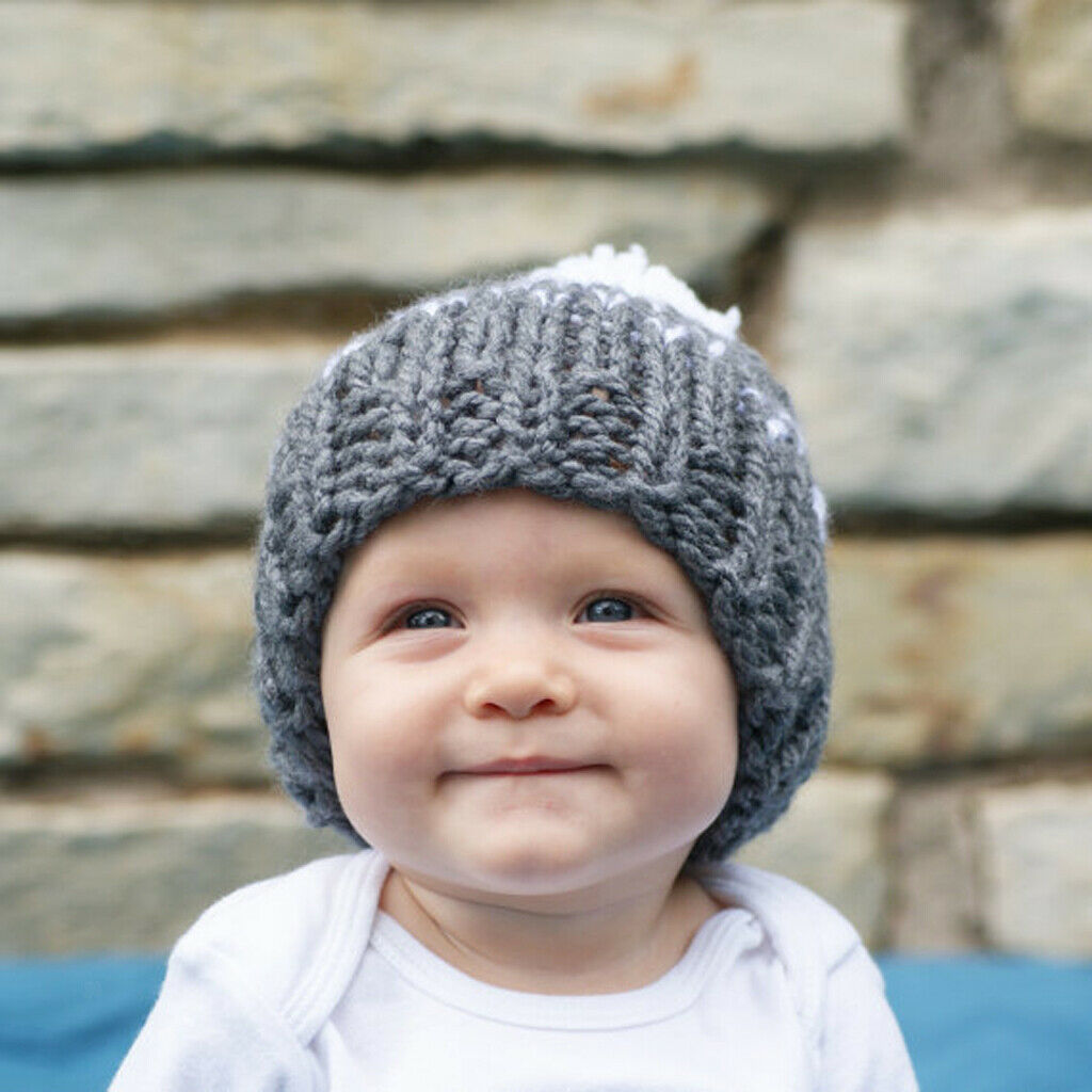 Winter Stylish Warm Novelty Mom Baby Knitted Pom Bobble Hat   Gray