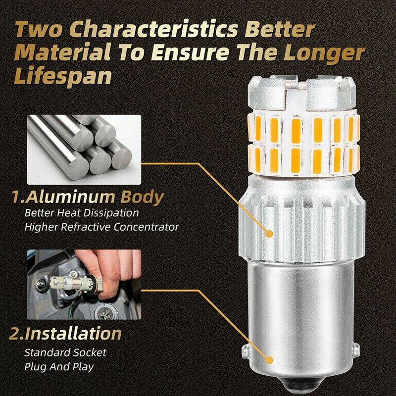 2 x 1156 BA15S 7506 Amber Yellow Car LED Turn Signal Corner Light Bulb P21W X9Y5