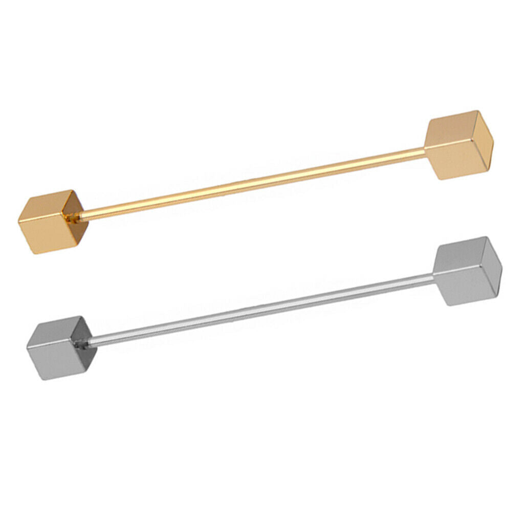 2pcs Mens Silvery Golden Plated Tone Shirt Collar Tie Pin Stud Barbell Bar Clip
