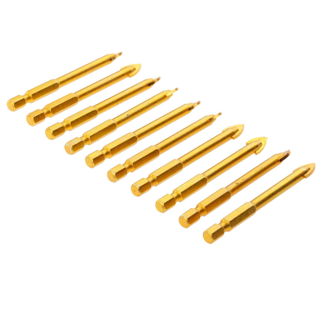 10x 8mm Drill Bits Set Slotted Point with Carbide Tips for Glass Mirror Tile