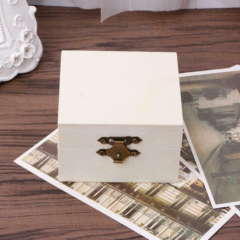 Wooden Square Jewelry Storage Box Wood Base Crafts Case Art Decor Kids DIY Toys