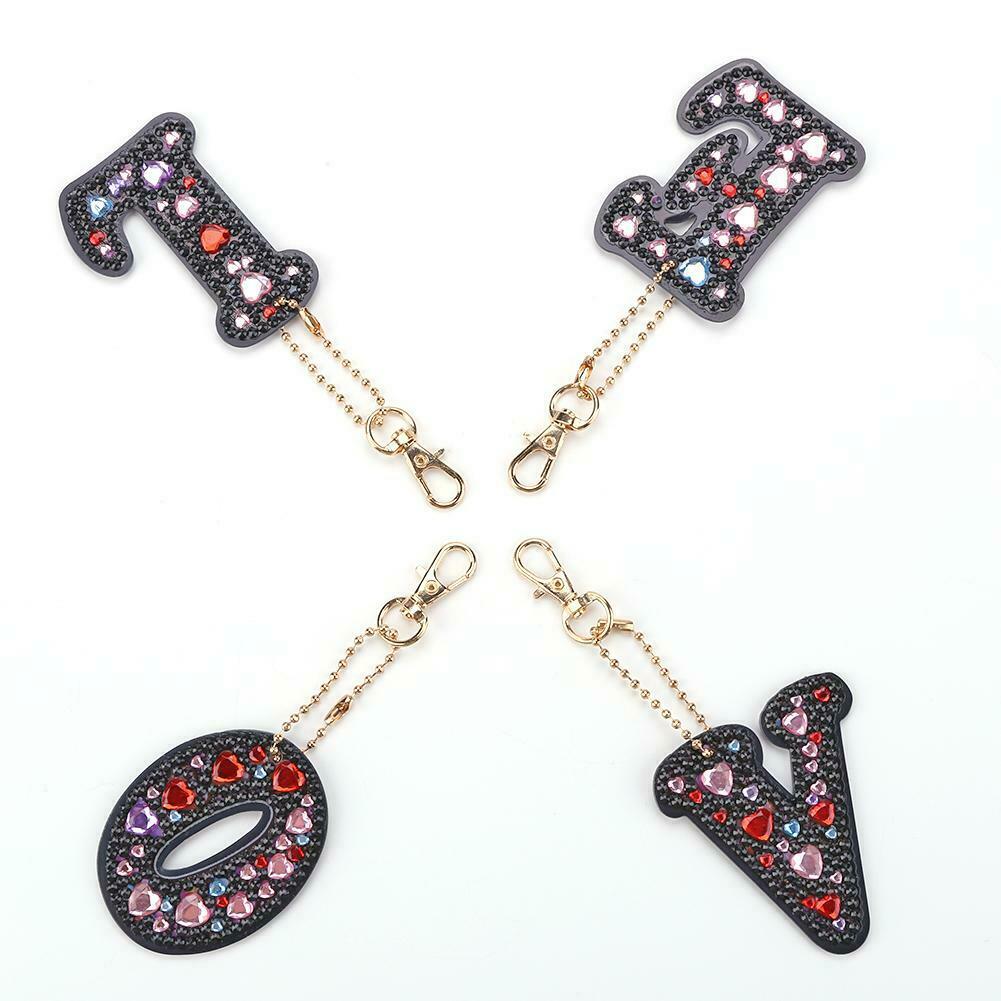 4pcs Full Drill Special Shaped Diamond Painting Love Letter DIY Keychain @