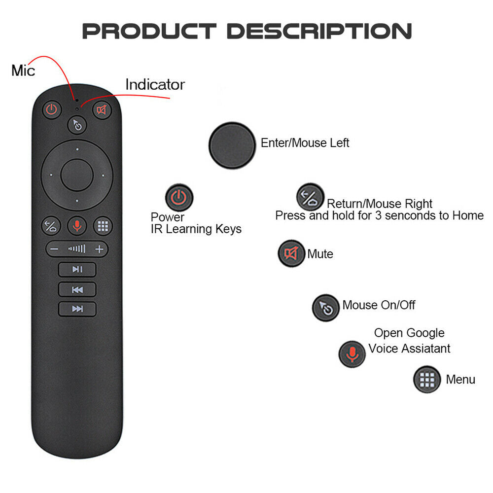 Wireless Fly Air Mouse IR Learning 2.4GHz Smart Voice Remote Control for TV Box