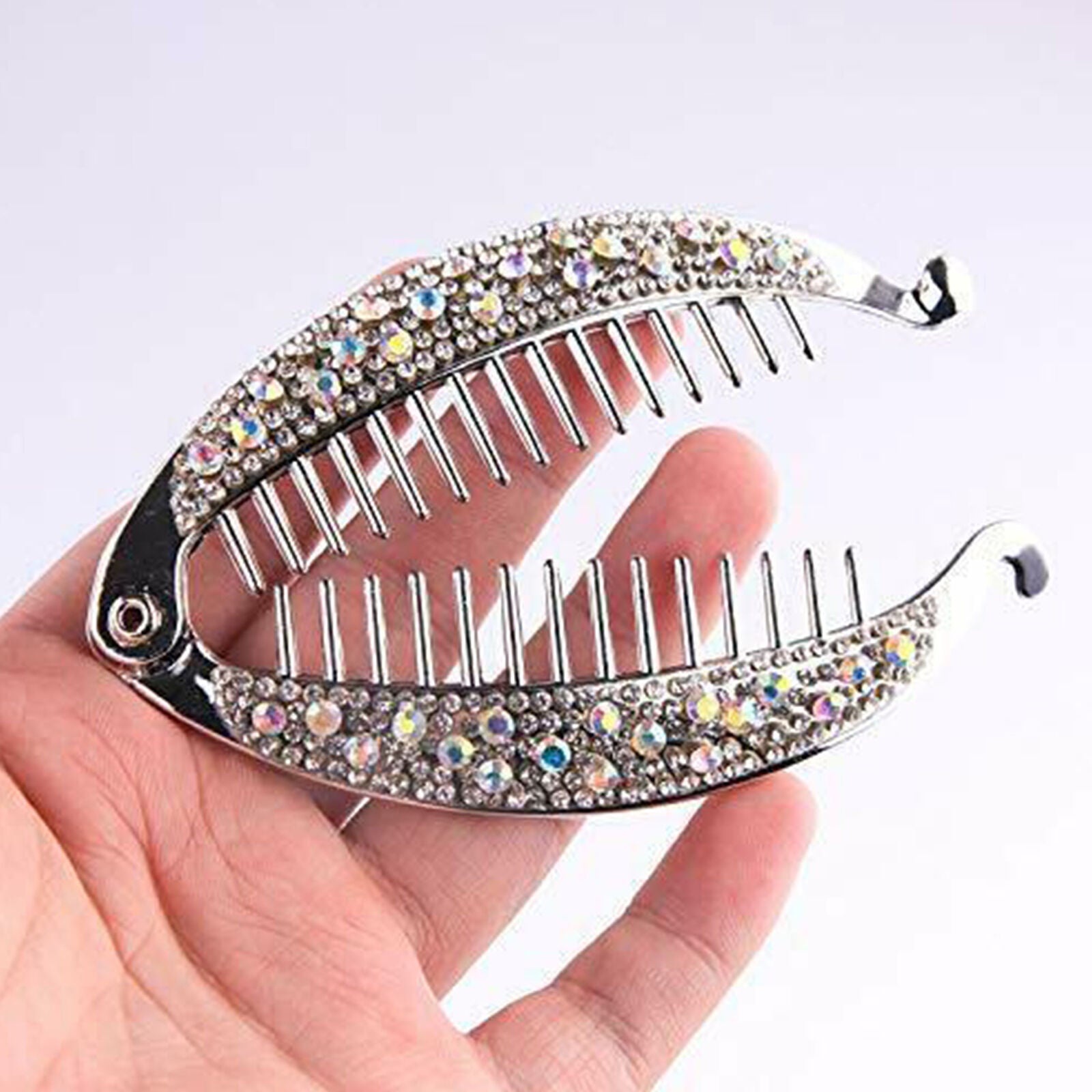 4Pcs Elegant Shining Rhinestone Crystal Banana Clip Hair Clincher Rounded